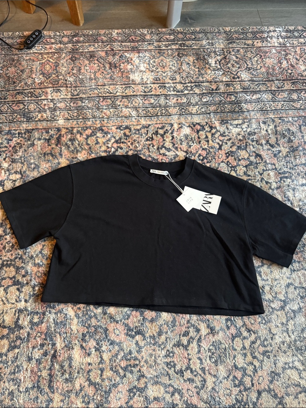 ZARA Black Cropped Boxy Tee Cotton